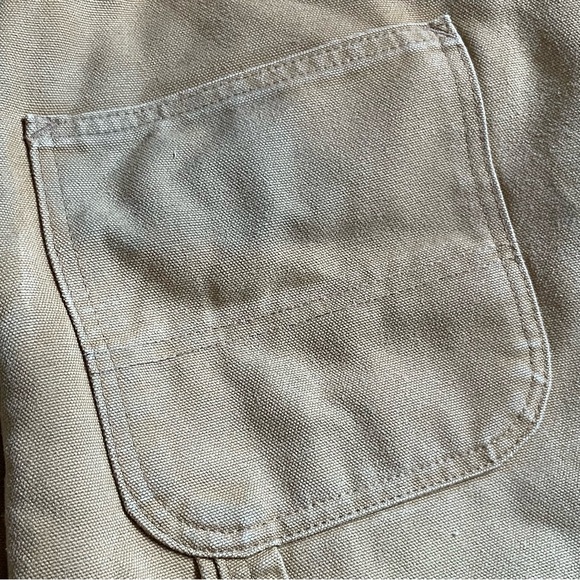 Vintage 80s Carhartt Tan Slightly Distressed Coverals W/Corduroy Collar 46 Short - Picture 10 of 16